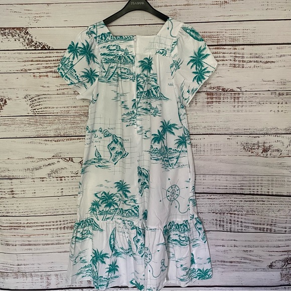 Vintage Hawaii Kole Kole Ruffled Turquoise Map print Dress with pocket - Picture 6 of 15